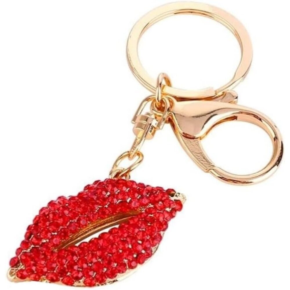 ❤️ Rhinestone Keychain Sexy Lipsticking Lip Key Ring Charm Purse Pendant Handbag